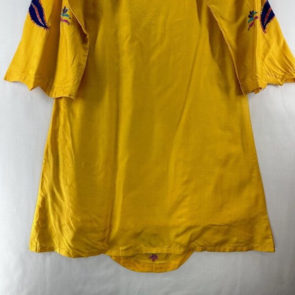 India Home Textile Dress Womens Sz M Golden Yellow Long Sleeve Lined Embroidered - Picture 6 of 12